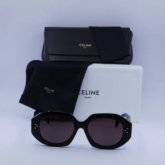 Celine CL40319F 01Y Oval Sunglasses - Shiny Black/Violet display picture 1